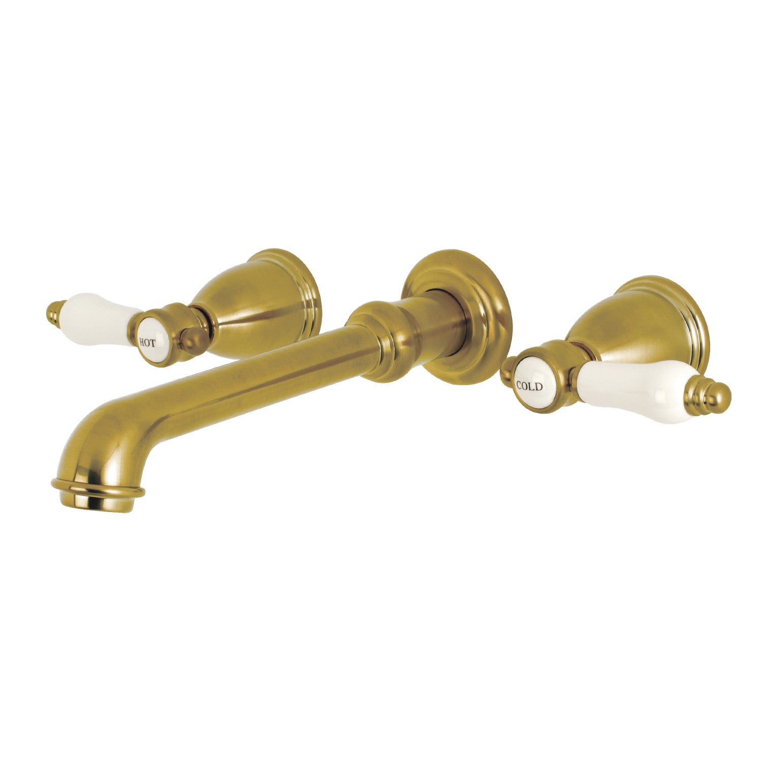 Kingston Tulare KS7127BPL - Bel-Air Double-Handle 3-Hole Wall Mount Bathroom Faucet, Brushed Brass — image 1